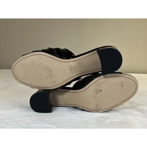 2pr Karl Lagerfeld Paris Mules Haley Patent Leather Black/Nude Chain Link Sz 10 - Picture 16 of 16